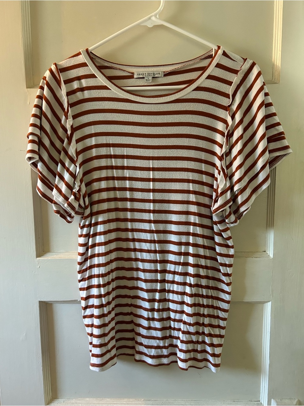 Striped flutter sleeved tee